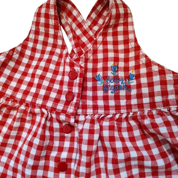 OshKosh B’Gosh Baby Girls Vintage Bubble Romper 6/9M Red Gingham Floral USA - Picture 3 of 6